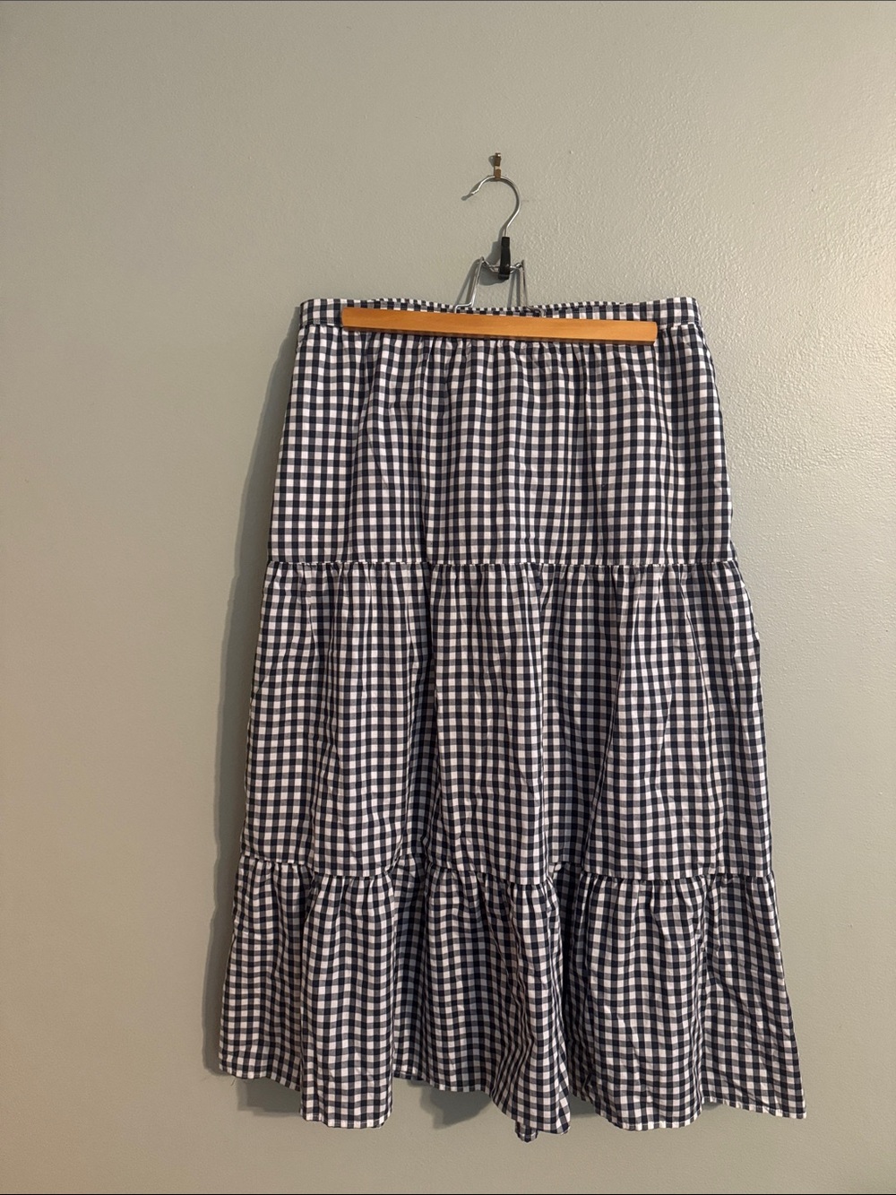 Abercrombie & Fitch Navy and White Gingham Tiered Midi Skirt